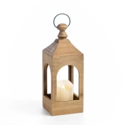 Lanterns-Kirkland's Home Natural Wood Open Frame Lantern, 15 In. Tan