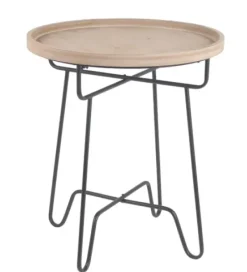 Accent & End Tables-Kirkland's Home Natural Wood Round Tray Top Accent Table Tan/Black