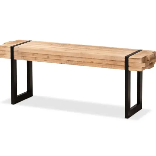 Benches & Ottomans-Kirkland's Home Natural Wood Stack Industrial Bench