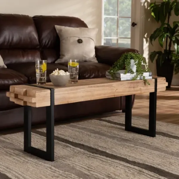 Benches & Ottomans-Kirkland's Home Natural Wood Stack Industrial Bench