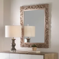 Decorative Mirrors-Kirkland's Home Natural Wooden Beveled Wall Mirror