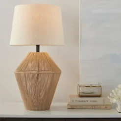 Table Lamps-Kirkland's Home Natural Woven Jute Urn Table Lamp Tan