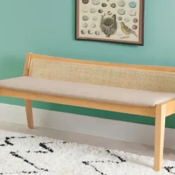 Entryway Furniture-Kirkland's Home Natural Woven Rat Back Minimalist Bench Tan