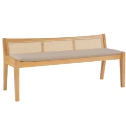 Entryway Furniture-Kirkland's Home Natural Woven Rat Back Minimalist Bench Tan