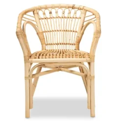 Dining Chairs-Kirkland's Home Natural Woven Rat Curved Back Dining Chair Tan