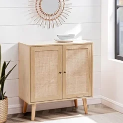 Cabinets & Sideboards-Kirkland's Home Natural Woven Rat Front Cabinet Tan