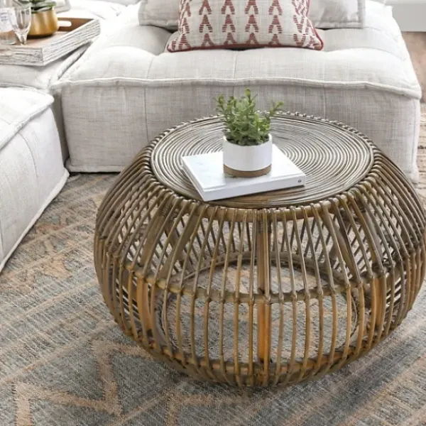 Coffee Tables-Kirkland's Home Natural Woven Rat Round Coffee Table Tan