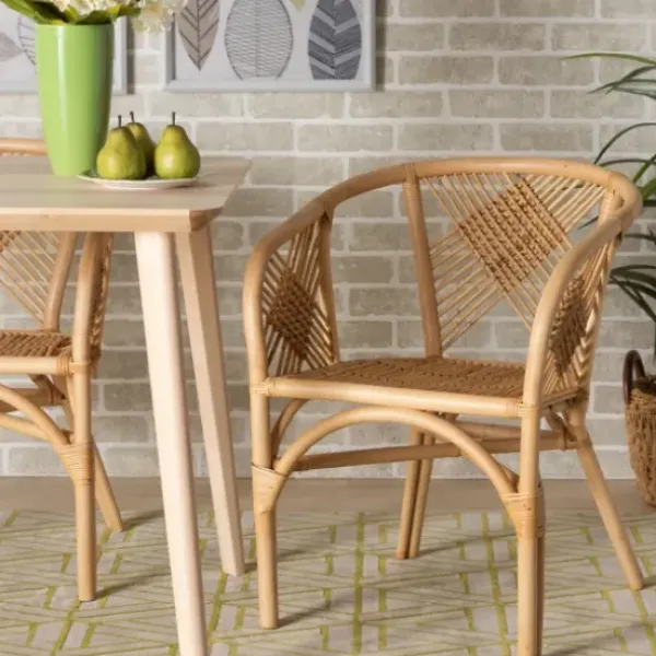 Dining Chairs-Kirkland's Home Natural Woven Rat X-Back Dining Chair Tan
