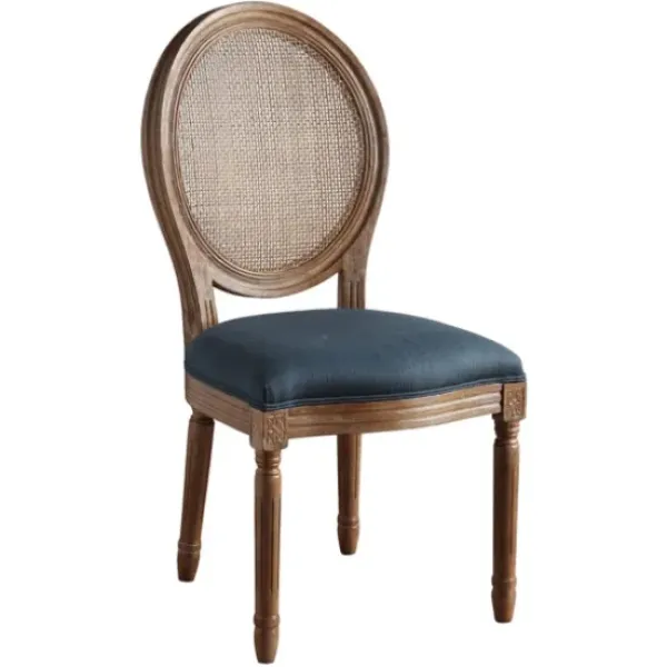 Dining Chairs-Kirkland's Home Navy And Brown Cane Oval Back Dining Chair Blue