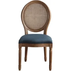 Dining Chairs-Kirkland's Home Navy And Brown Cane Oval Back Dining Chair Blue
