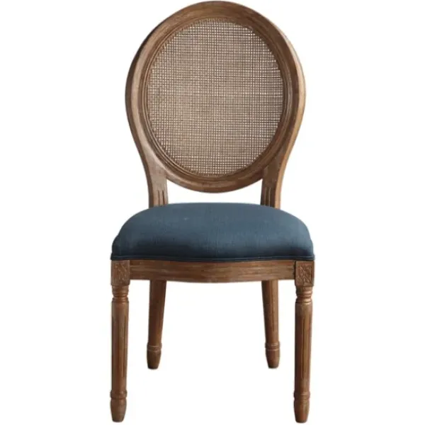 Dining Chairs-Kirkland's Home Navy And Brown Cane Oval Back Dining Chair Blue