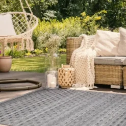 Outdoor Rugs-Kirkland's Home Navy And Gray Botanical Outdoor Area Rug, 6X9 Blue/Gray