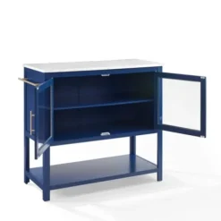 Kitchen Islands & Bar Carts-Kirkland's Home Navy And White Marble Top Kitchen Island Blue