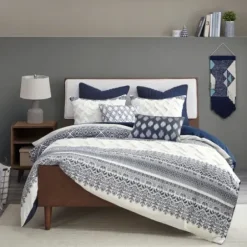 Duvets-Kirkland's Home Navy And White 3-Pc. California King Duvet Set Blue/White