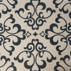 Benches & Ottomans-Kirkland's Home Navy And White Upholstered Scroll Bench Blue/White