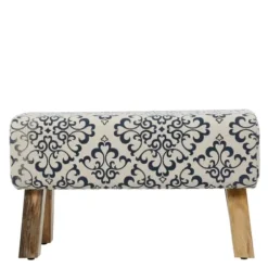 Benches & Ottomans-Kirkland's Home Navy And White Upholstered Scroll Bench Blue/White