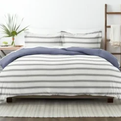 Duvets-Kirkland's Home Navy Blue Echo Stripe 3-Pc. Queen Duvet Cover Set White/Black/Blue