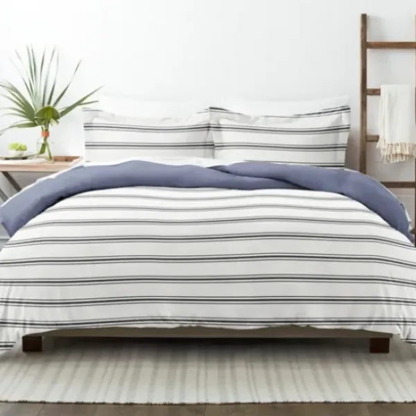 Duvets-Kirkland's Home Navy Blue Echo Stripe 3-Pc. Queen Duvet Cover Set White/Black/Blue