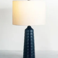 Table Lamps-Kirkland's Home Navy Blue Piper Table Lamp White