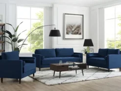 Sofas & Loveseats-Kirkland's Home Navy Chelsea Modern Loveseat Blue