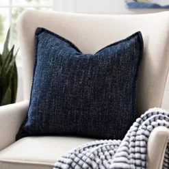 Pillows-Kirkland's Home Navy Chenille Texture Flange Pillow, 22 In. Blue