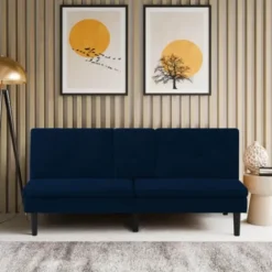 Sofas & Loveseats-Kirkland's Home Navy Console Usb Port Convertible Sofa Blue