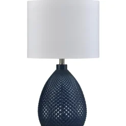 Table Lamps-Kirkland's Home Navy Diamond Cut Glass Table Lamp White