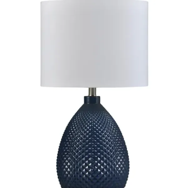 Table Lamps-Kirkland's Home Navy Diamond Cut Glass Table Lamp White