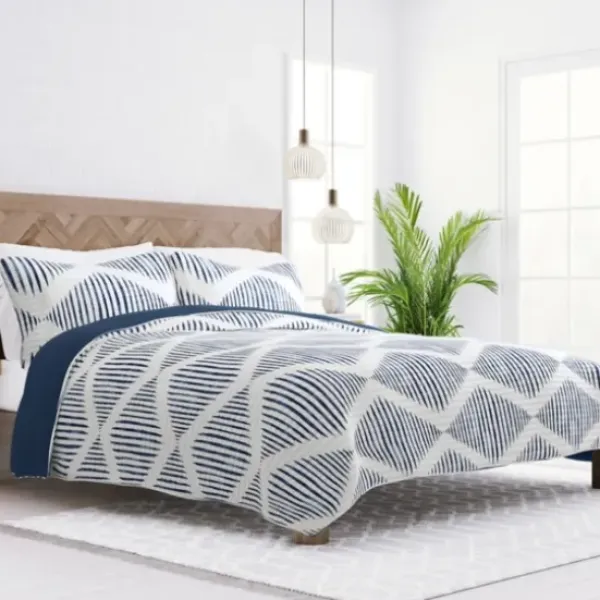 Quilts-Kirkland's Home Navy Diamond Line Reversible 2-Pc. Twin Quilt Set Blue/White