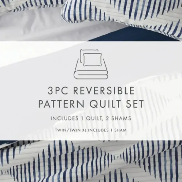 Quilts-Kirkland's Home Navy Diamond Line Reversible 2-Pc. Twin Quilt Set Blue/White