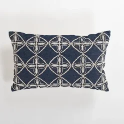 Pillows-Kirkland's Home Navy Embroidered Medallion Lumbar Pillow Blue