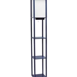 Floor Lamps-Kirkland's Home Navy Etagere Shelf Charging Floor Lamp Blue