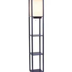 Floor Lamps-Kirkland's Home Navy Etagere Shelf Charging Floor Lamp Blue