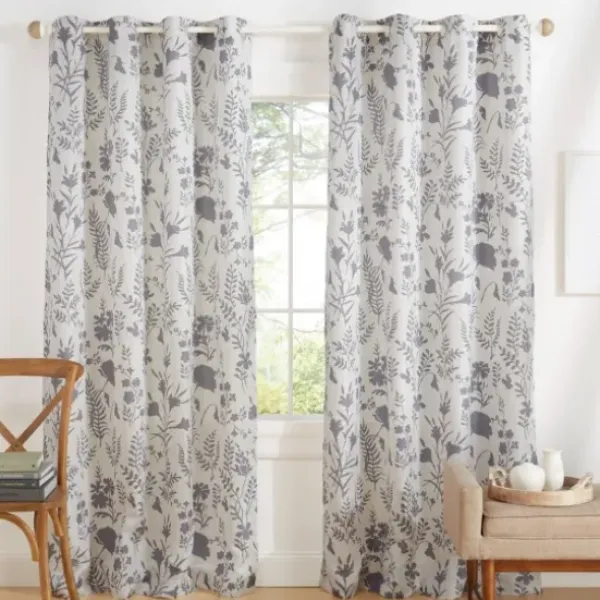 Curtains & Drapes-Kirkland's Home Navy Faux Linen Curtain Panel Set, 84 In. Blue