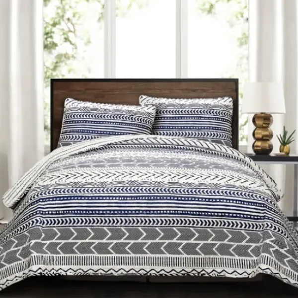Quilts-Kirkland's Home Navy Geometric 3-Pc. King Quilt Set Blue/White