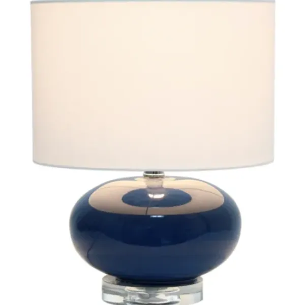 Table Lamps-Kirkland's Home Navy Glass Short Oval Table Lamp Blue