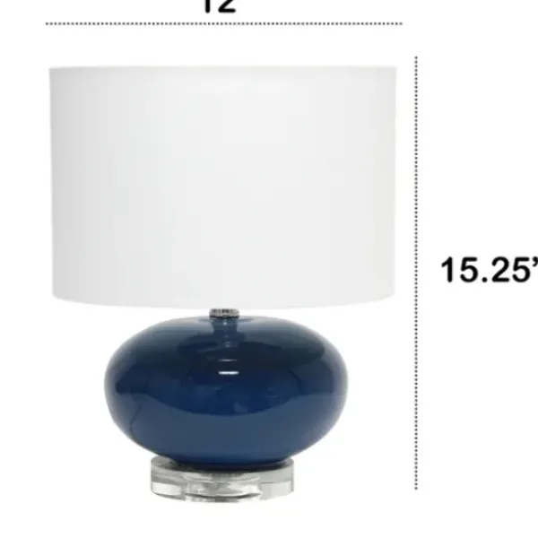 Table Lamps-Kirkland's Home Navy Glass Short Oval Table Lamp Blue