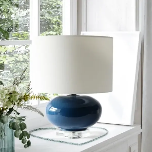 Table Lamps-Kirkland's Home Navy Glass Short Oval Table Lamp Blue