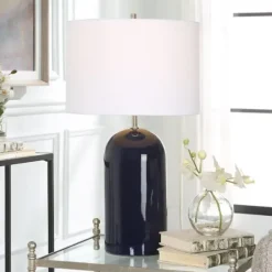 Table Lamps-Kirkland's Home Navy Glazed Ceramic Table Lamp White