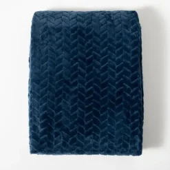 Blankets & Throws-Kirkland's Home Navy Heavenly Herringbone Plush Throw Blue