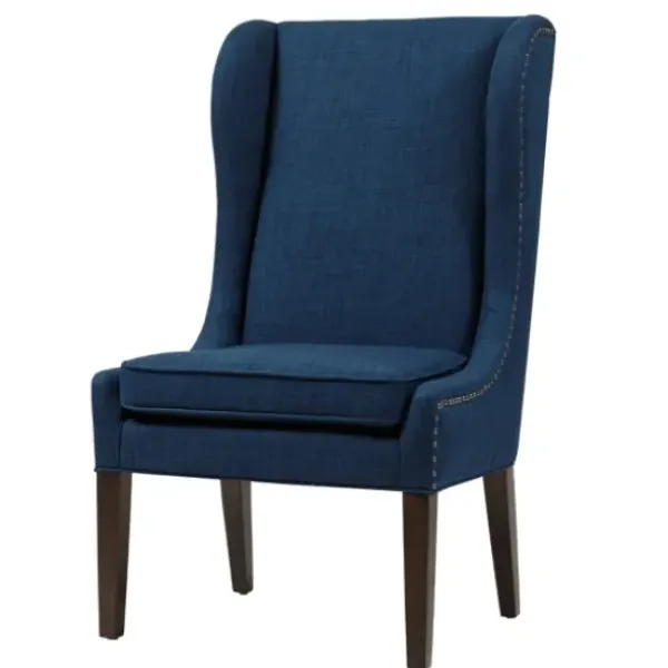 Dining Chairs-Kirkland's Home Navy High Wingback Nailhead Trim Dining Chair Blue
