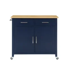 Kitchen Islands & Bar Carts-Kirkland's Home Navy Industrial Kitchen Cart Blue