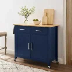Kitchen Islands & Bar Carts-Kirkland's Home Navy Industrial Kitchen Cart Blue
