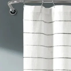 Shower Curtains-Kirkland's Home Navy Jacquard Pom Pom Cotton Shower Curtain Blue