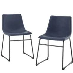 Dining Chairs-Kirkland's Home Navy Leather Industrial Dining Chairs, Set Of 2 Blue