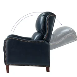 Accent Chairs-Kirkland's Home Navy Leather Nailhead Traditional Recliner Blue