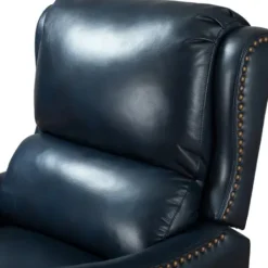 Accent Chairs-Kirkland's Home Navy Leather Nailhead Traditional Recliner Blue