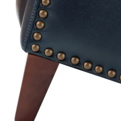 Accent Chairs-Kirkland's Home Navy Leather Nailhead Traditional Recliner Blue