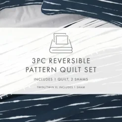 Quilts-Kirkland's Home Navy Linear Reversible 2-Pc. Twin Quilt Set Blue/White