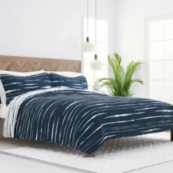 Quilts-Kirkland's Home Navy Linear Reversible 3-Pc. Queen Quilt Set Blue/White